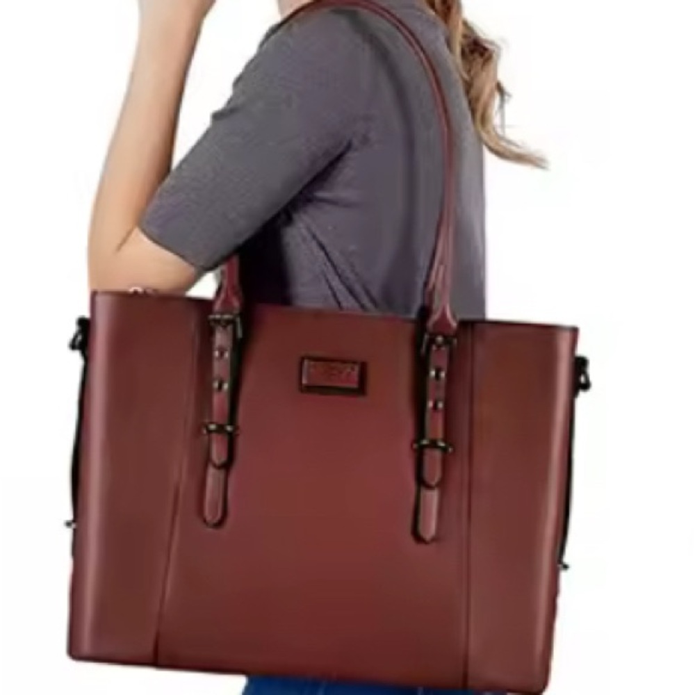 Chic Burgundy Leather Tote Bag - Picture 2 of 7